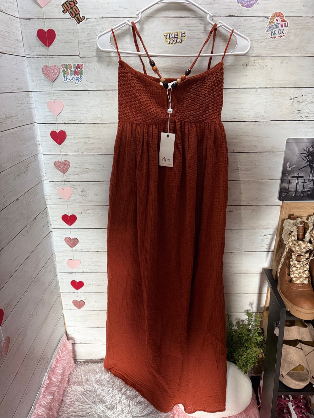 Ripe Maternity Evie Crochet Dress Amber NWT